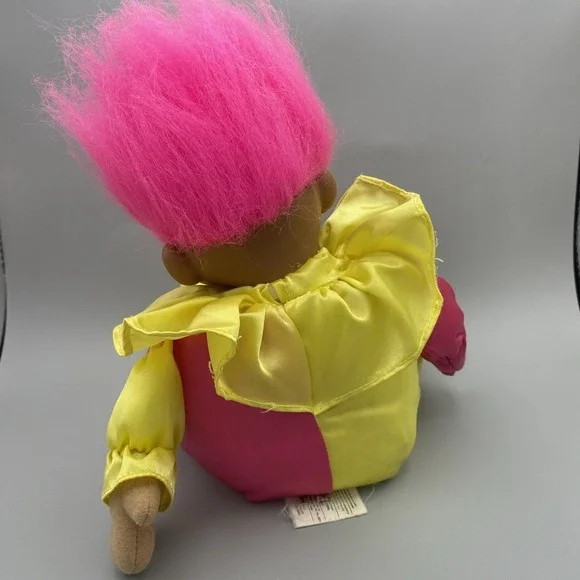 Vintage Russ Troll Doll 7" soft body Clown Jester pink and yellow, Brown Eyes - Picture 3 of 7
